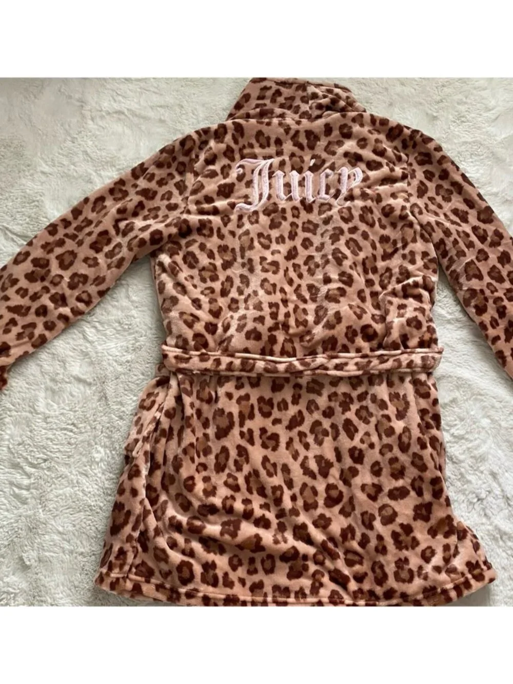 Juicy Couture JC Logo Leopard Super Soft Plush Short Robe Women’s Sz L/XL NEW